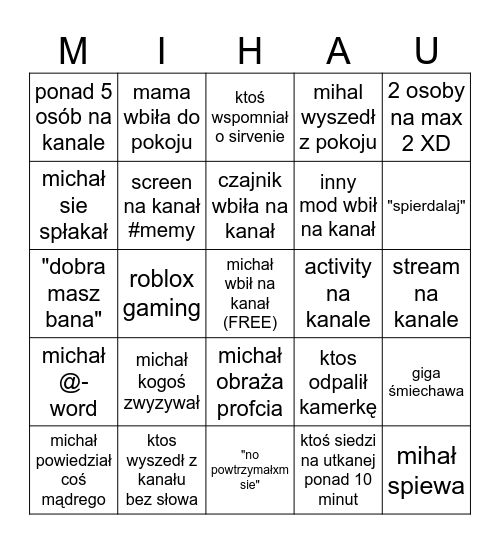 mihal bingo Card