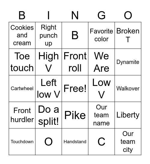 OBC Cheerleader Bingo! Bingo Card