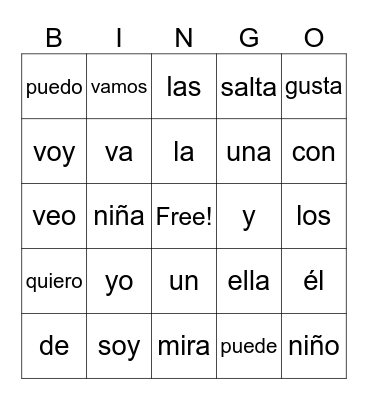 Palabras de alta frecuencia Bingo Card