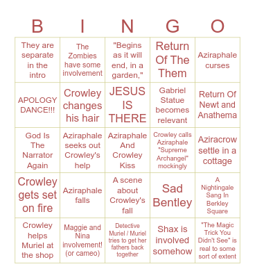 GOOD OMENS BINGO!!!!!!! Bingo Card