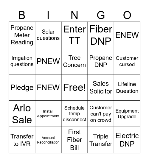 Queue Call Bingo Card