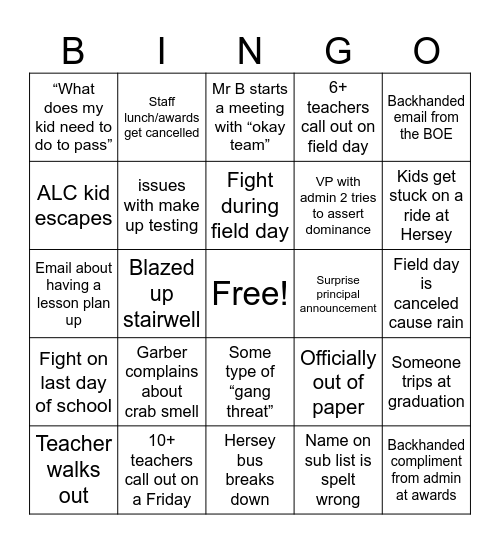 Washington High on Bravo TV Bingo Card