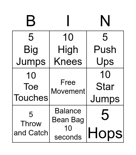 Fitness Bingo! Bingo Card