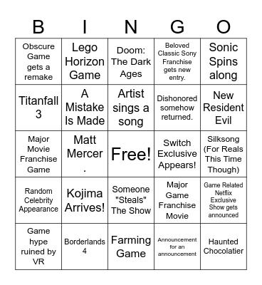 Summer Game Fest Bingo Card