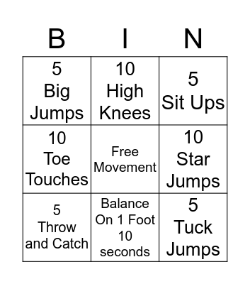 Fitness Bingo! Bingo Card