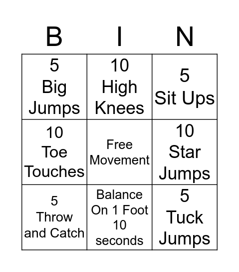 Fitness Bingo! Bingo Card