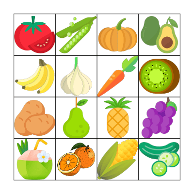 Fruits and Vegetables Bingo Card
