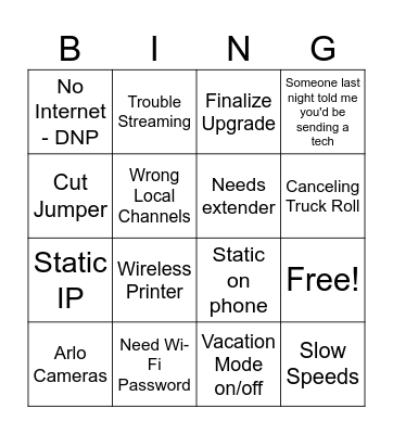 Tech Support Bingo Card
