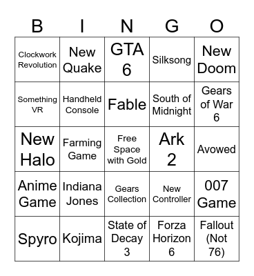 2024 Xbox Showcase Bingo Card