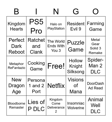 Summer Game Fest 2024 Bingo Card