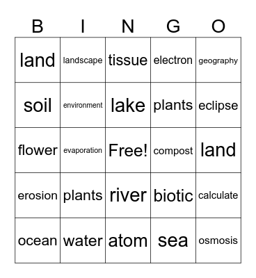 SUMMER UNIVERSITY ENVIRO SCI Bingo Card