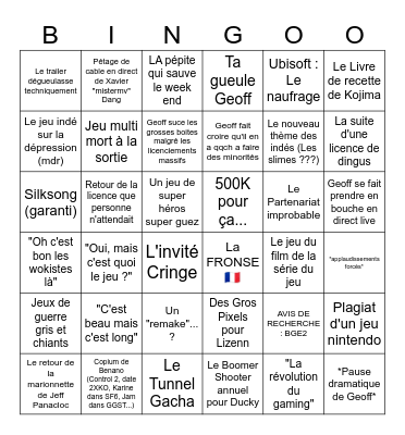 The Summer Game Fest Bingo, Edition 2024 Bingo Card