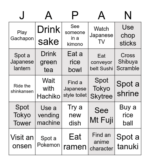 Japan Bingo Card