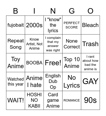 AMQ Bingo Card