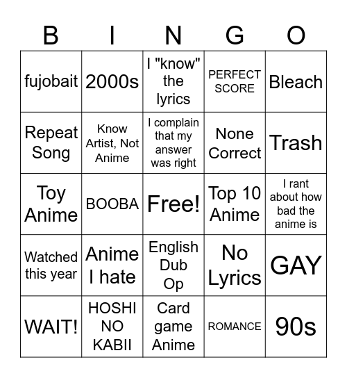 AMQ Bingo Card
