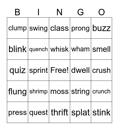 Words Bingo Card