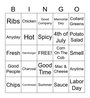 Barbecue Bingo  Bingo Card
