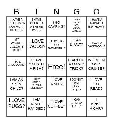 FIND SOMEONE WHO? Bingo Card