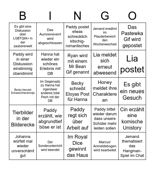 Annas Bingo Card