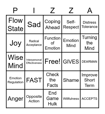 DBT Group Skills Bingo Card