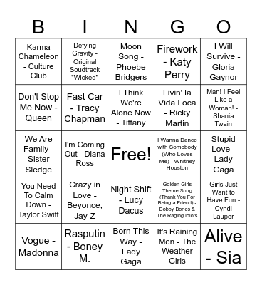 Pride Music Bingo (round 1) Bingo Card