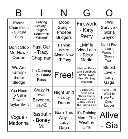 Pride Music Bingo (round 1) Bingo Card