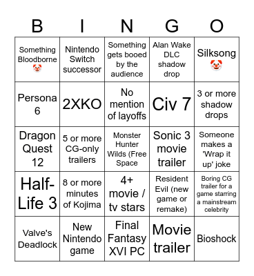 SGF 2024 Bingo Card