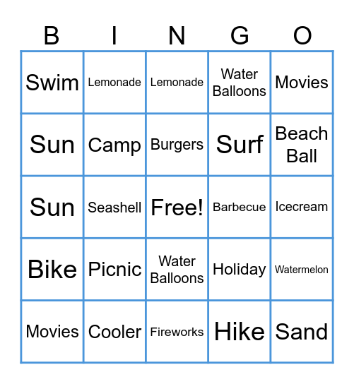 Summer Bingo Card