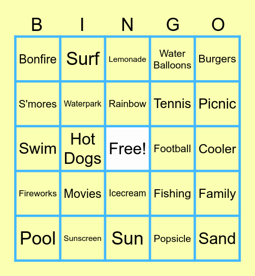 Summer Bingo Card