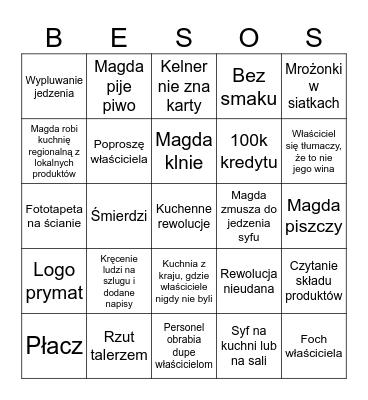 Kiedy oglądasz kuchenne rewolucje Bingo Card