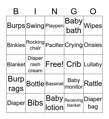 baby shower Bingo Card