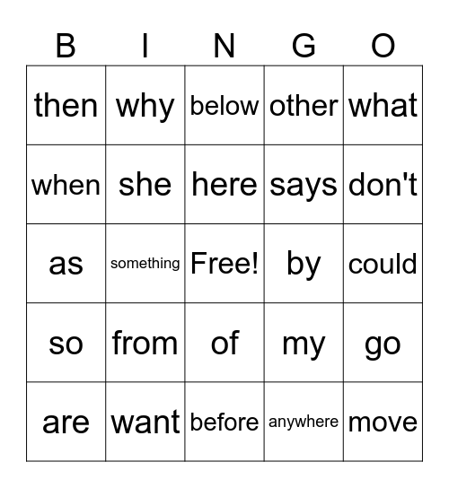 1st Grade Bingo Card