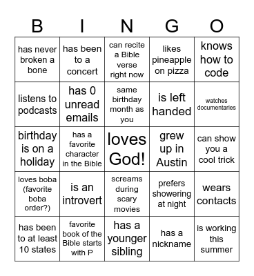 SUMMER AFN BINGO Card