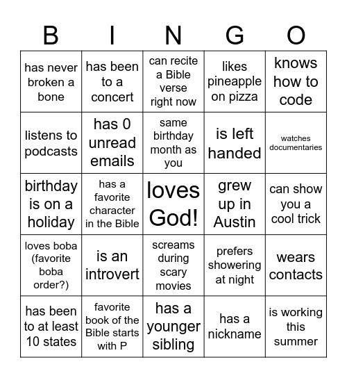 SUMMER AFN BINGO Card