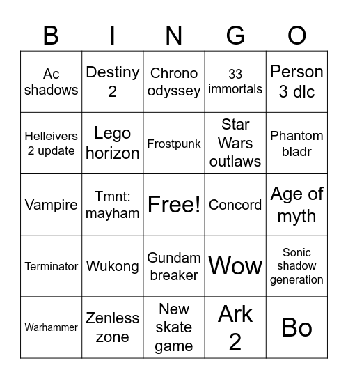 Sgf 2024 Bingo Card
