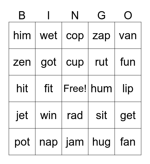 CVC Bingo Card
