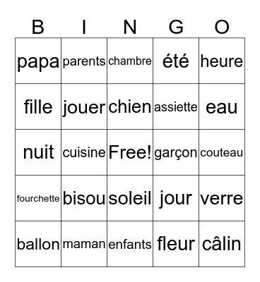 French word Bingo Card