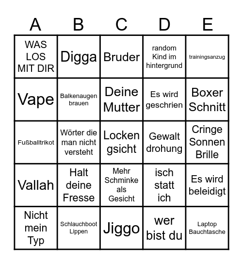 Frankfurt Steet Tinder Bingo Card