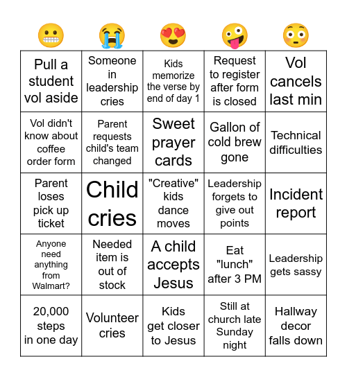 VBS BINGO Card