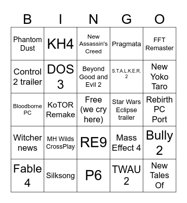 SGF Copium Bingo Card