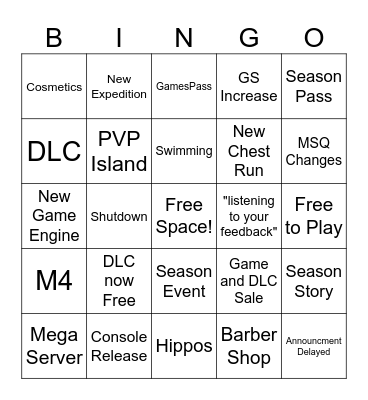 New World Announcement Bingo Card