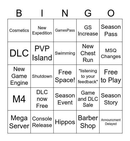 New World Announcement Bingo Card