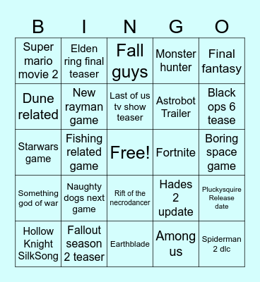 Summer Gamefest Bingo Card