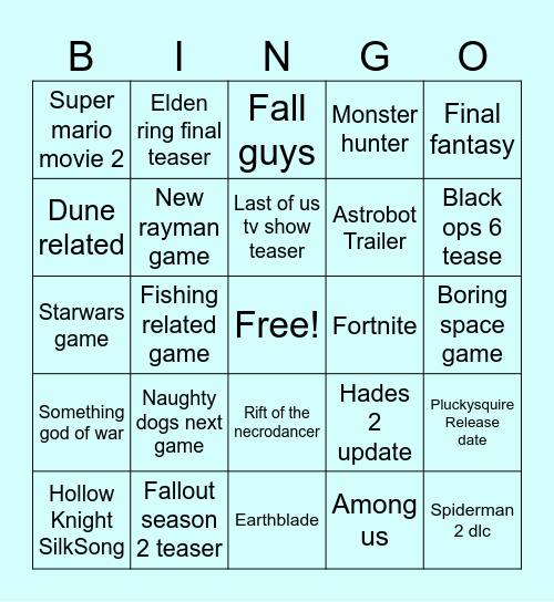 Summer Gamefest Bingo Card