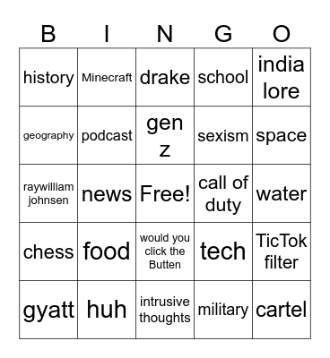 yt bingo 1 Bingo Card