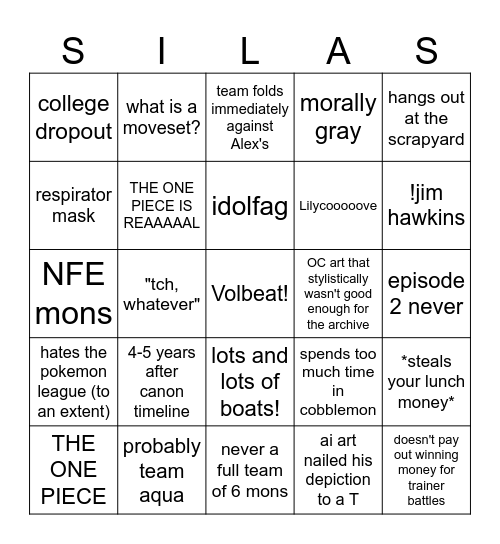 The Oddly Specific OC Bingo Card