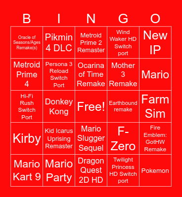 Nintendo Direct June 2024 Bingo Card