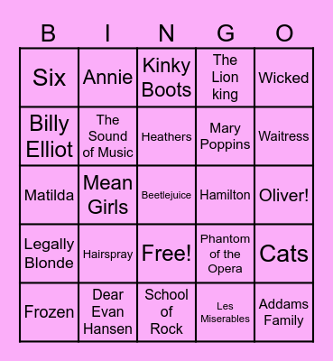 Musical Bingo Card