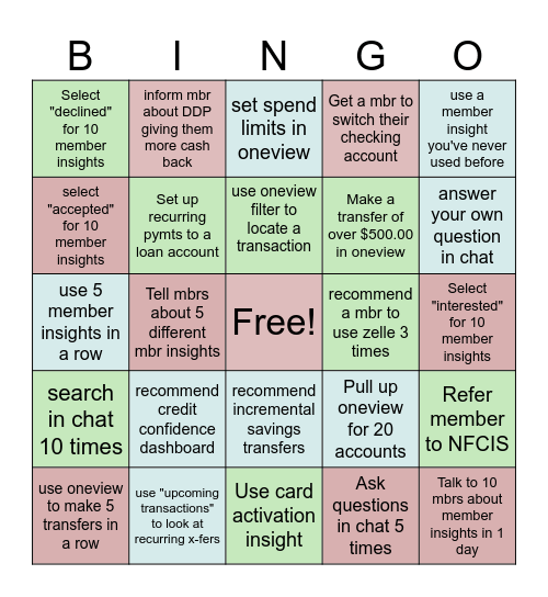 NFCU Bingo Card