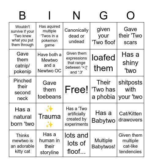 'Twos artist/creator Bingo Card